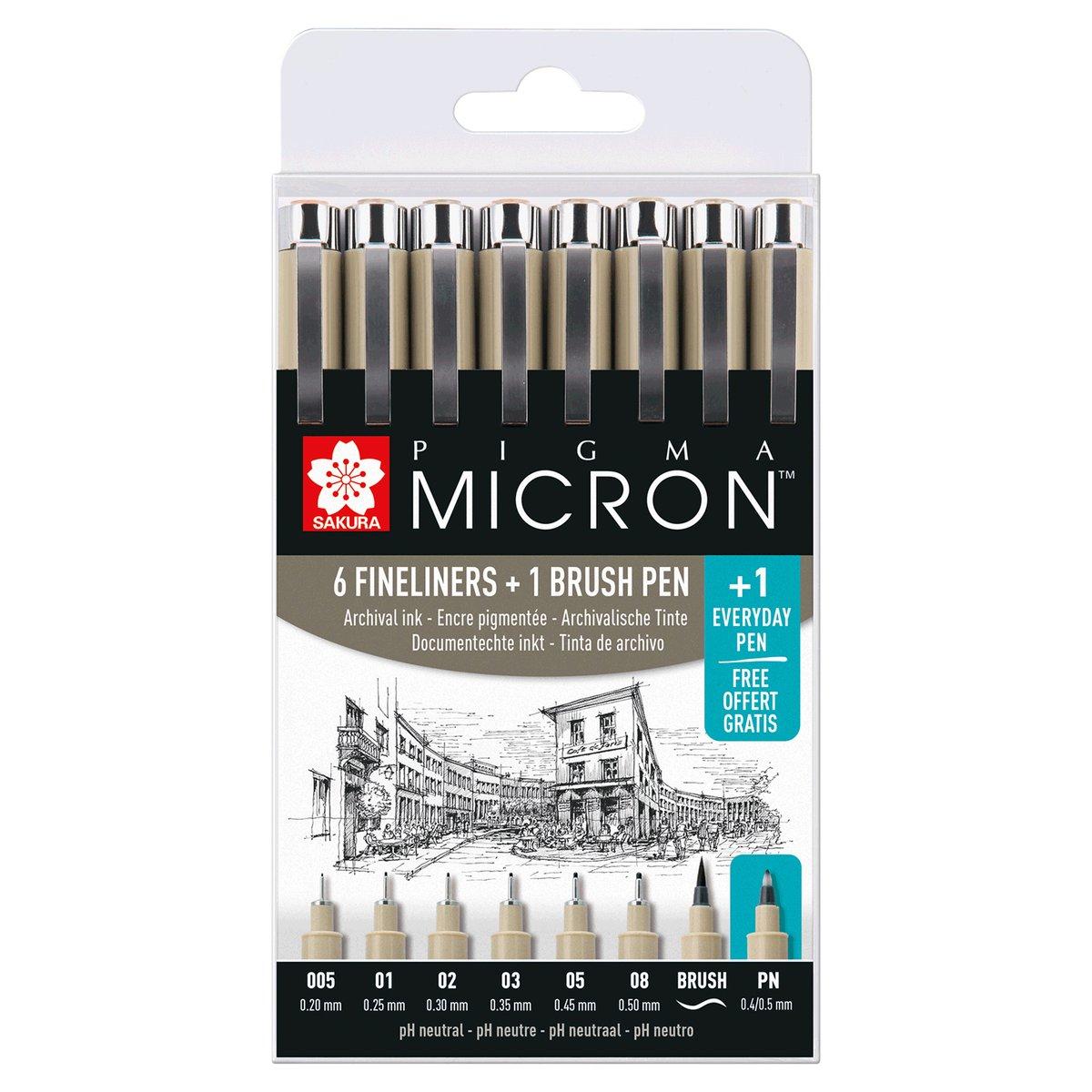Sakura | Pigma Micron Set 6 Fineliner, 1 Pinselstift & 1 PN Stift