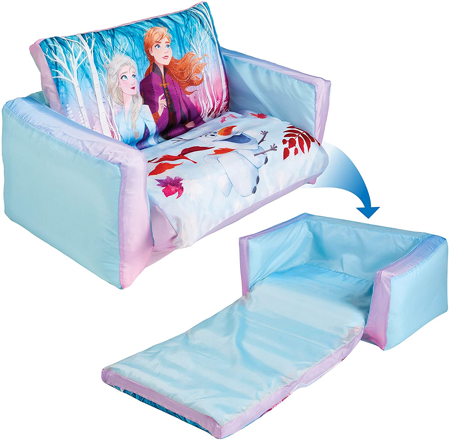 Die Eiskönigin - Ausziehbares Minisofa – Aufblasbares Sofa und Liegestuhl für Kinder (2-in-1)