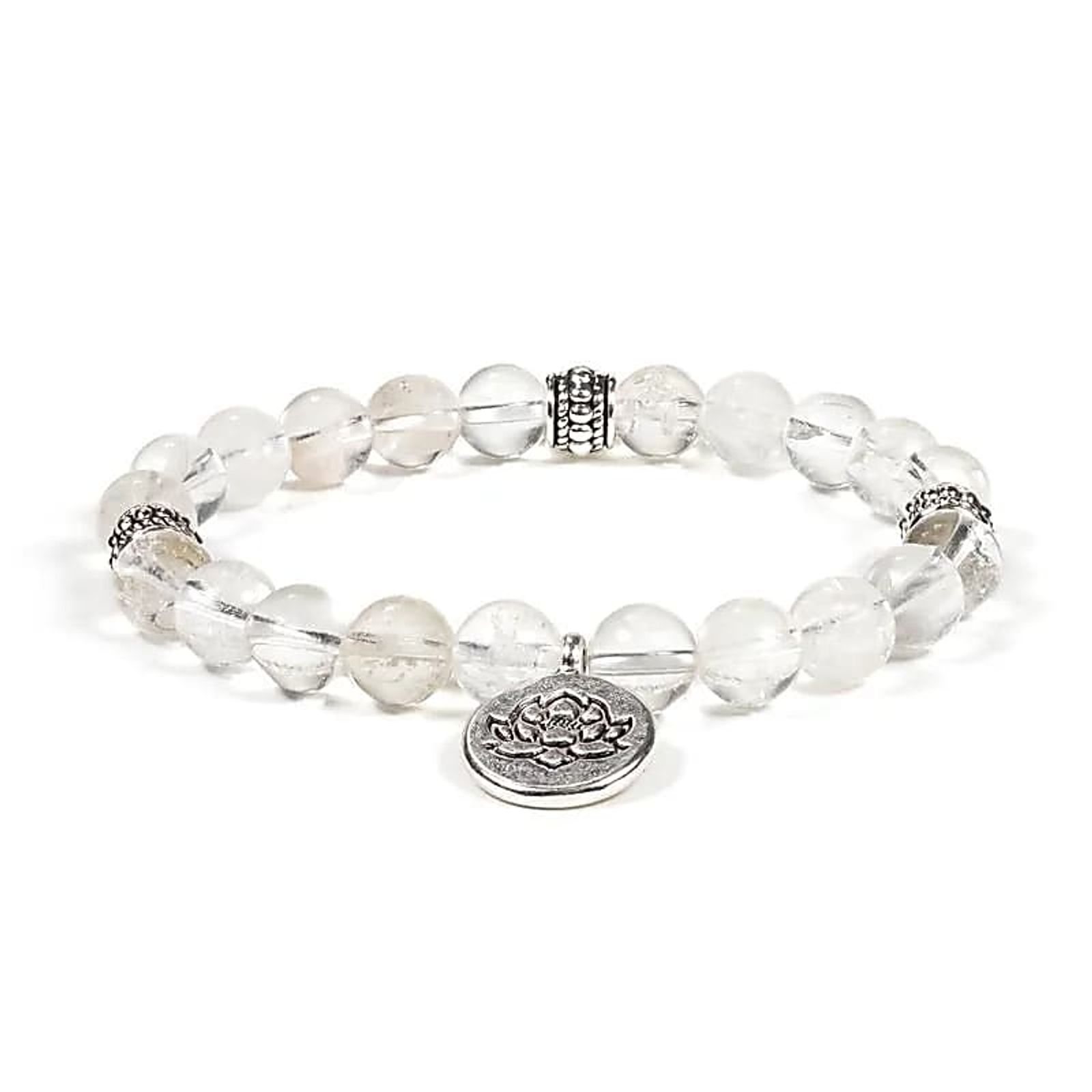 Mala/Armband Bergkristall elastisch mit Lotus -- 0.8 cm