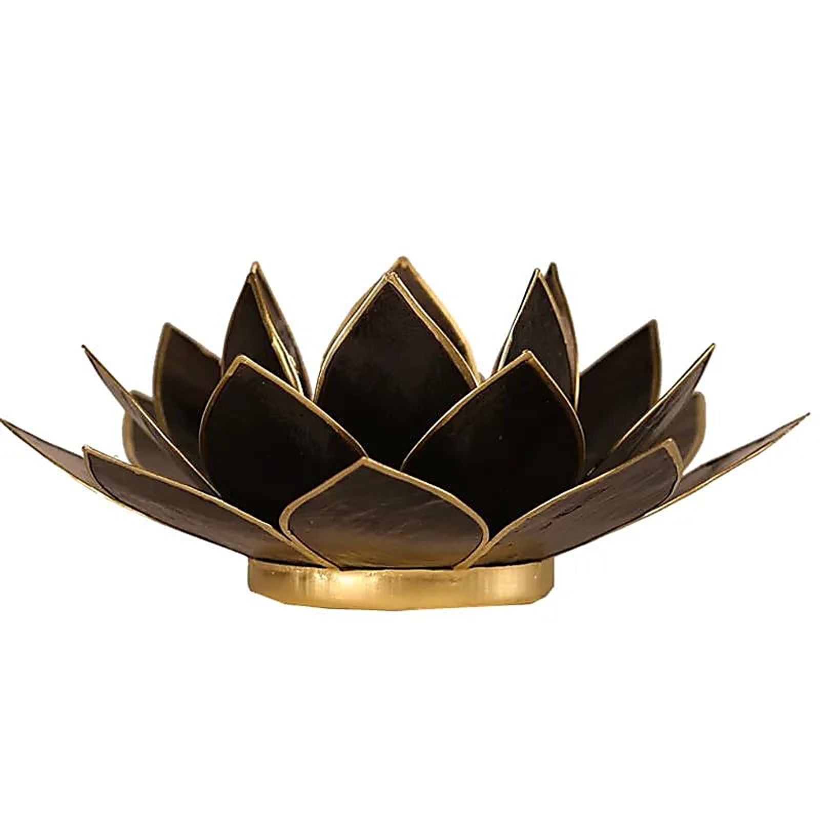Lotus Teelichthalter schwarz goldfarbig -- 13.5 cm