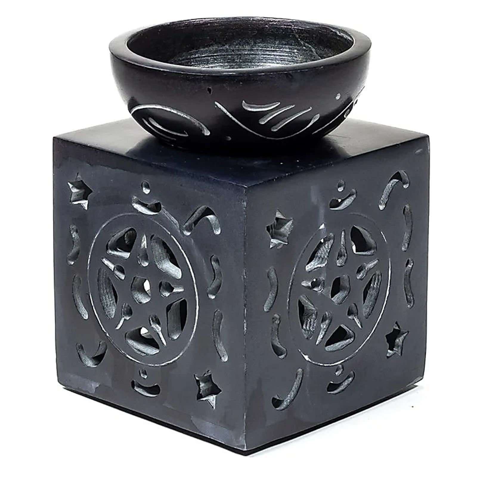 Duftlampe Pentagramm schwarzer Speckstein -- 11x8 cm