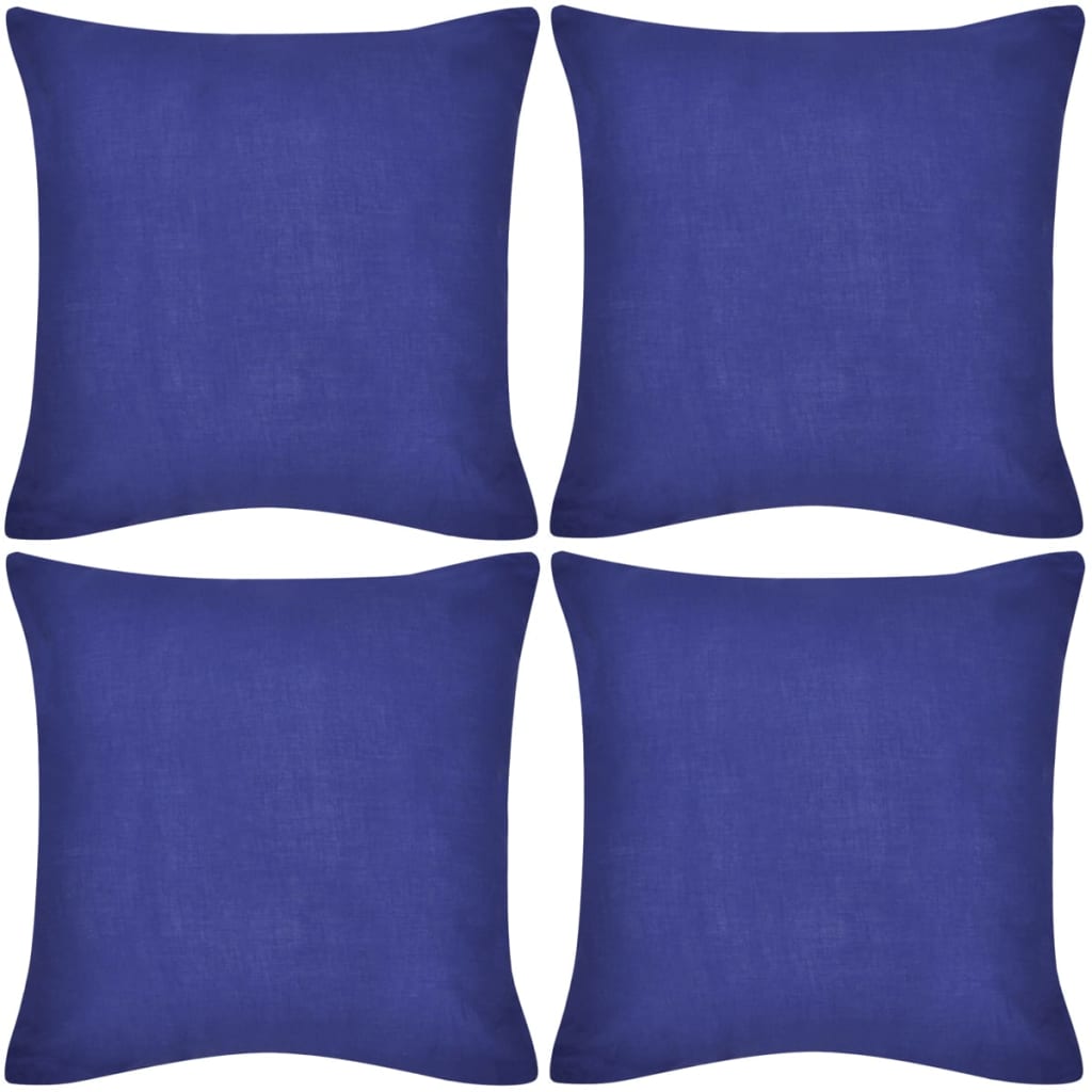 4 Blau Kissenbezüge Weiß Baumwolle 50 x 50 cm