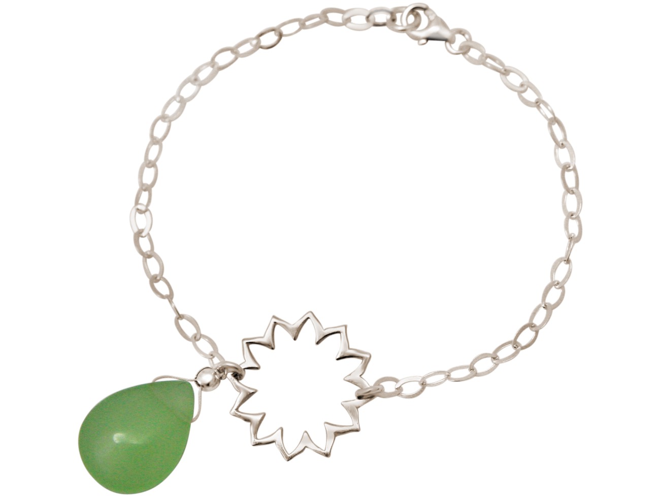 GEMSHINE Damenarmband aus 925 Silber mit YOGA Lotusblume und Chalcedon Tropfen. Edelstein hervorragender Qualität und Farbe. Made in Madrid / Spanien. Im eleganten Schmucketui mit Geschenkverpackung