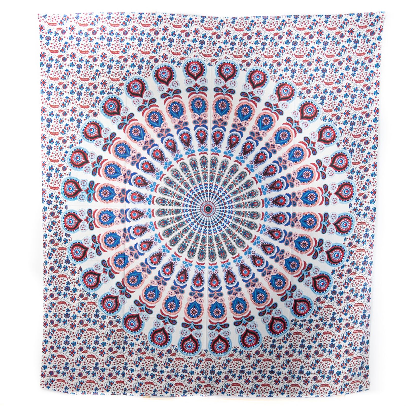 Authentisches Mandala Wandtuch Baumwolle Rot/Blau (240 x 210 cm)