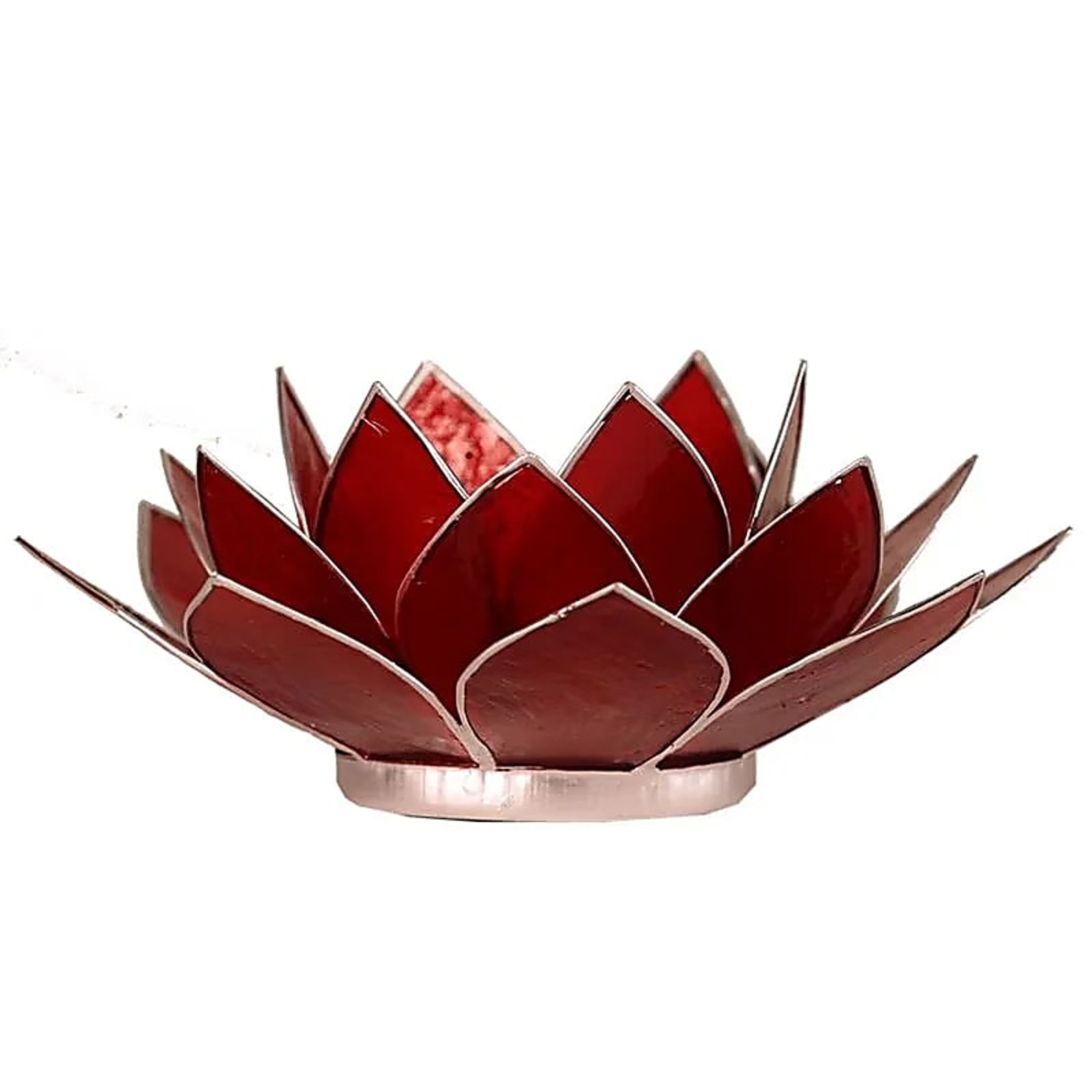 Lotus Teelichthalter rot 1. Chakra silberfarbig -- 13.5 cm