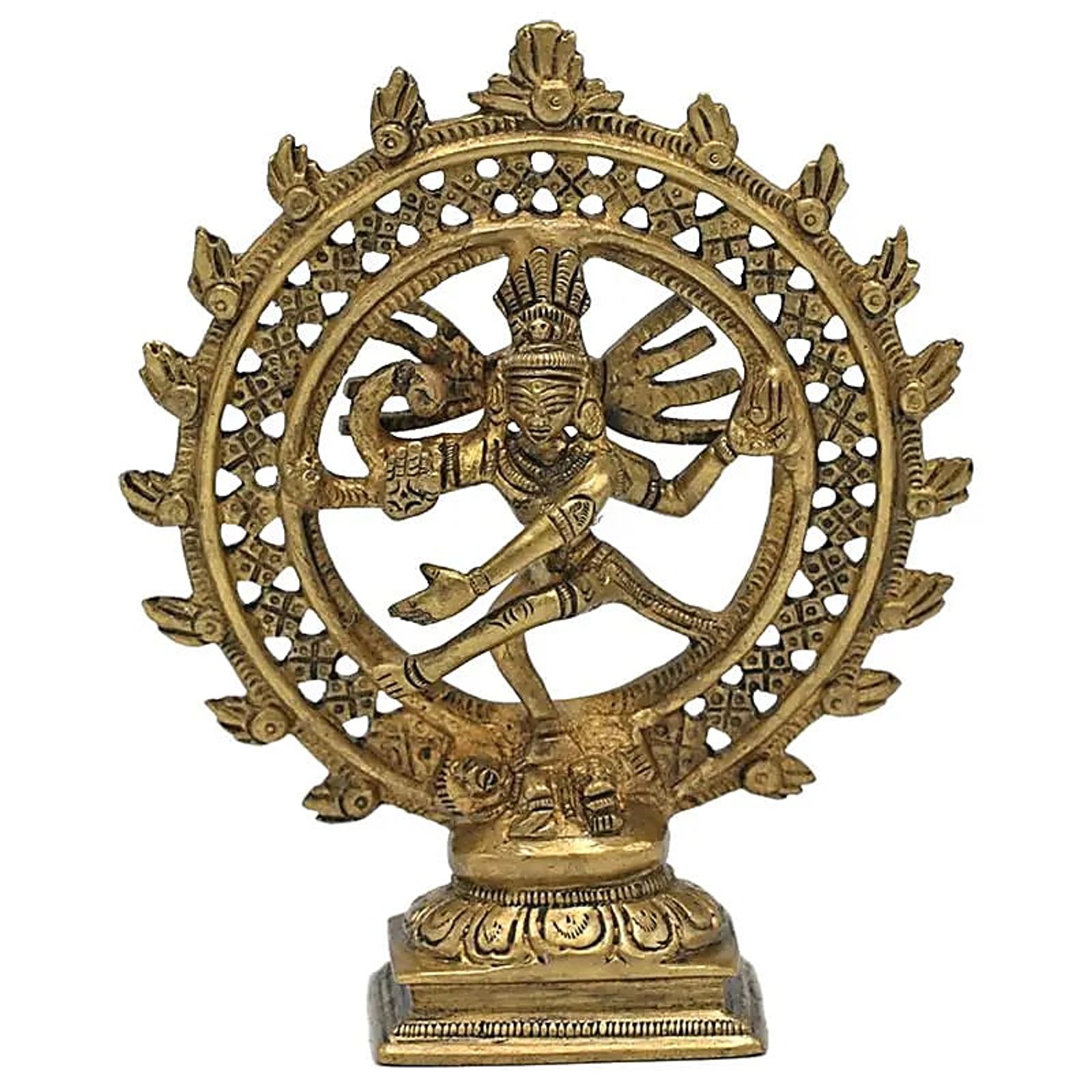 Shiva Nataraja Messing doppelter Ring goldfarbig --  436 g; 15 cm