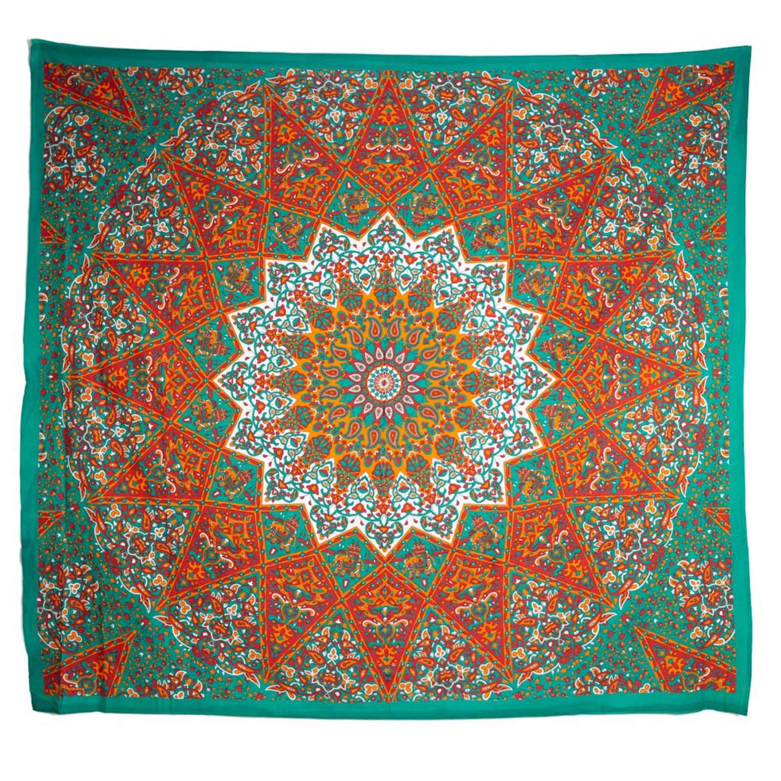 Authentischer Mandala-Wandtuch Baumwolle Rot/Grün (225 x 200 cm)