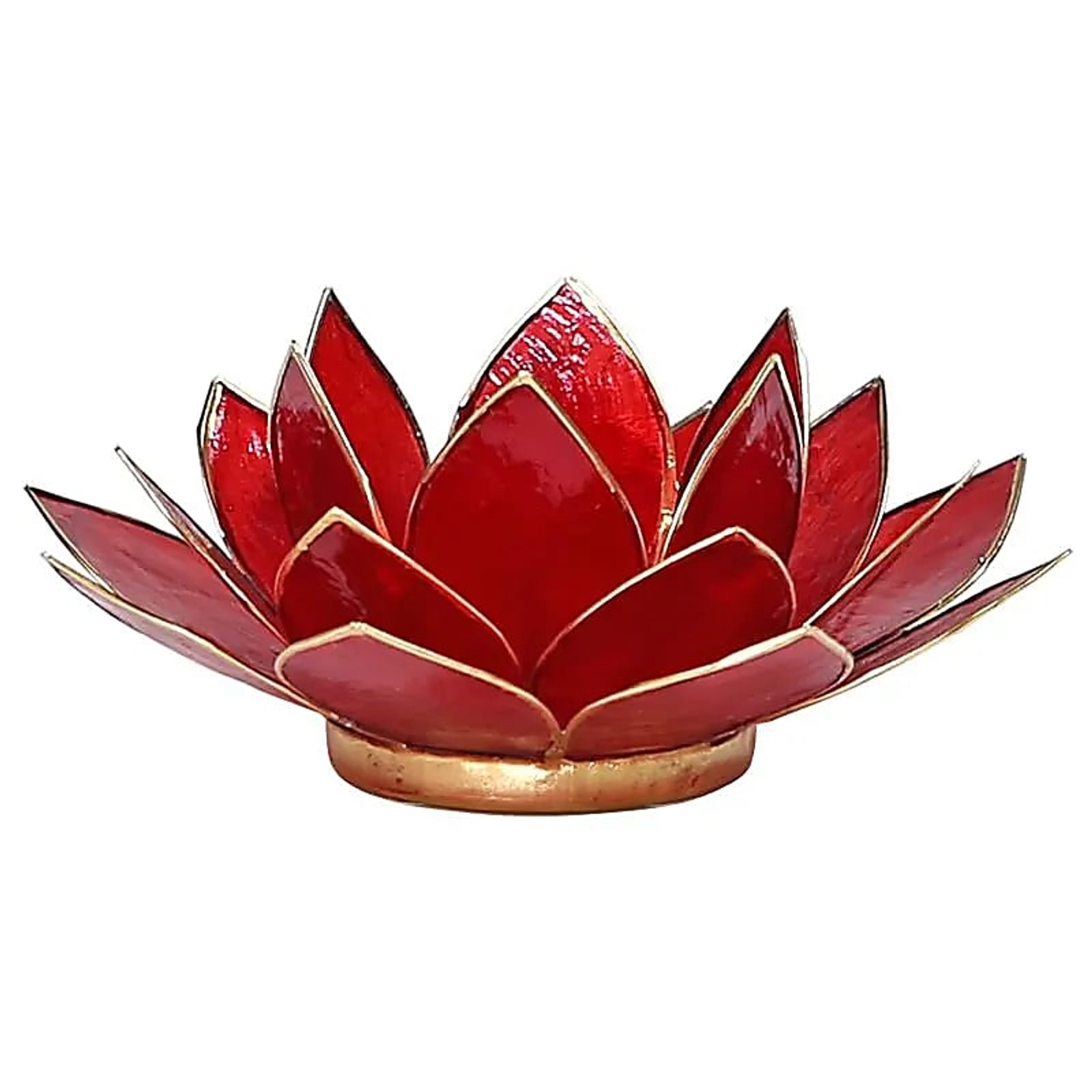 Lotus Teelichthalter rot 1. Chakra goldfarbig -- 13.5 cm