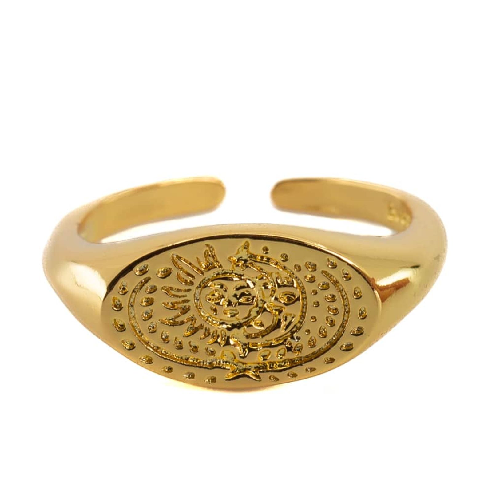Verstellbarer Ring Sonne/Mond Siegel Kupfer Gold